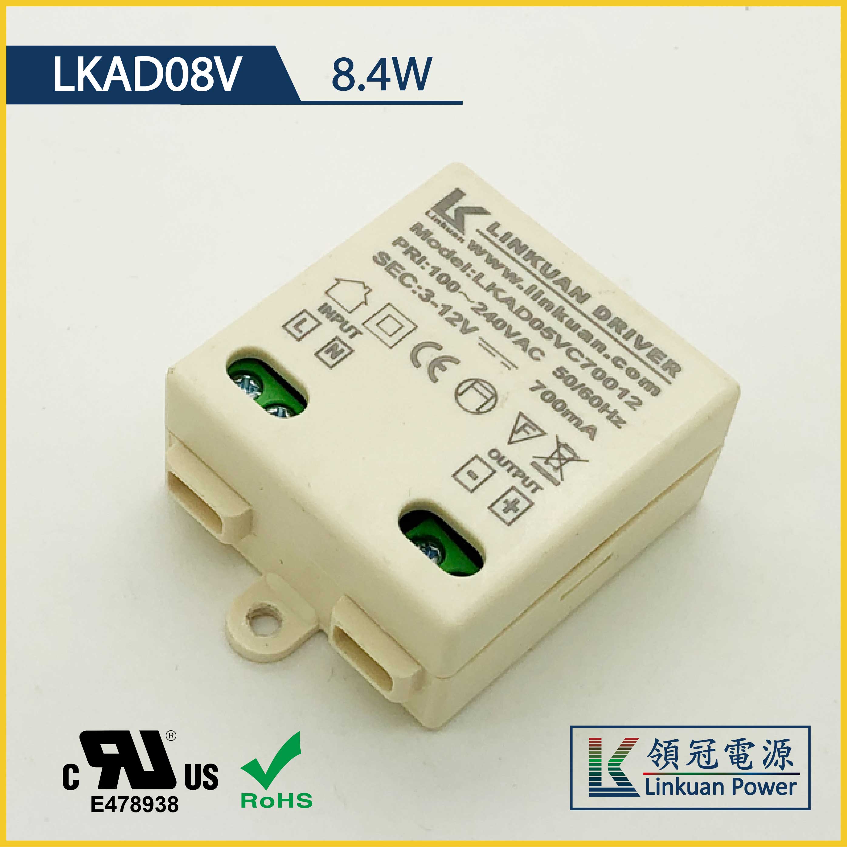 UL approved 8W 2-12V LED drivers