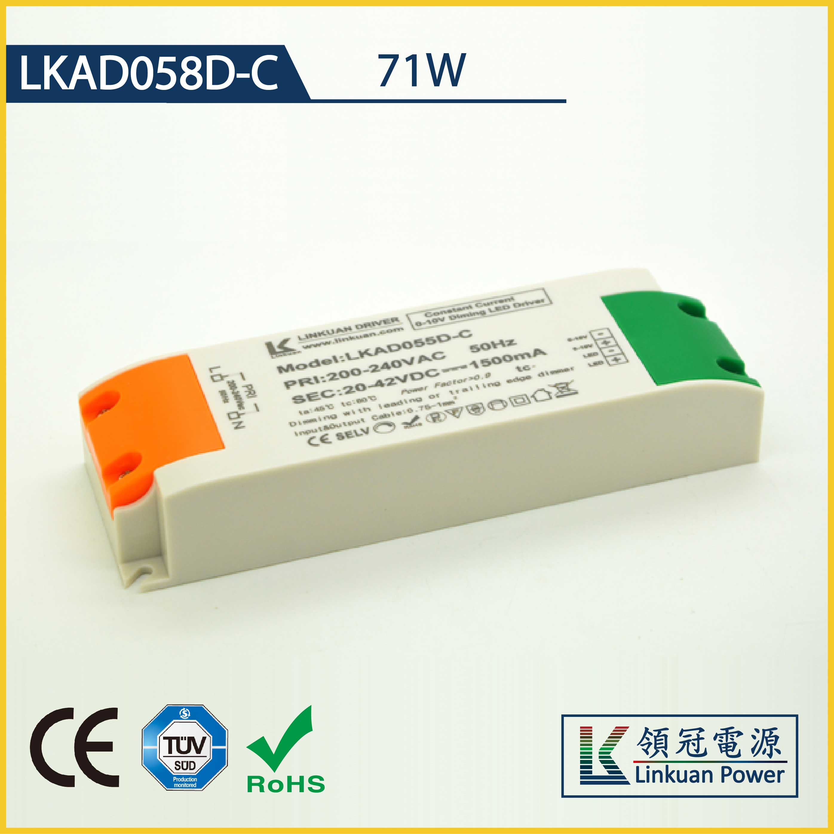 LKAD058D-C 71W 2-42V 1500mA 0-10V Dimming LED drivers